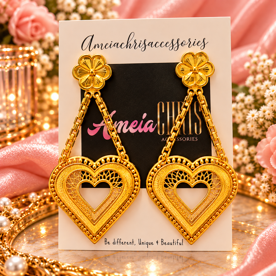 💕 Amour Gold Heart Drop Earrings